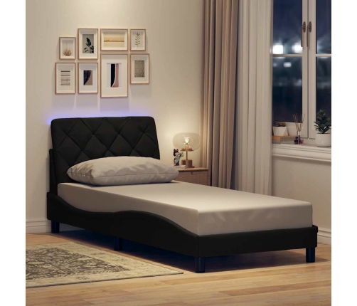 Estructura cama con LED sin colchón tela negro 90x190 cm