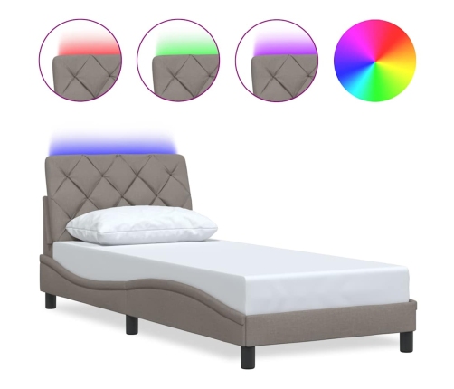 Estructura cama con LED sin colchón tela gris taupe 90x190 cm