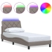 Estructura cama con LED sin colchón tela gris taupe 90x190 cm