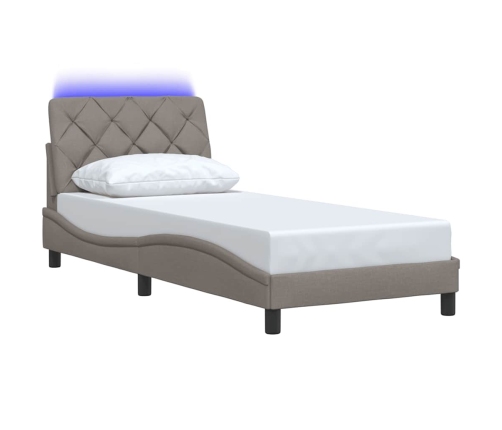 Estructura cama con LED sin colchón tela gris taupe 90x190 cm