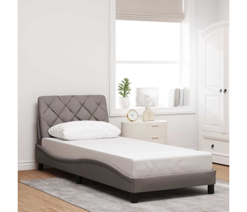 Estructura cama con LED sin colchón tela gris taupe 90x190 cm