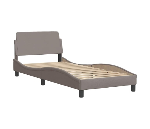 Estructura cama con LED sin colchón tela gris taupe 90x190 cm