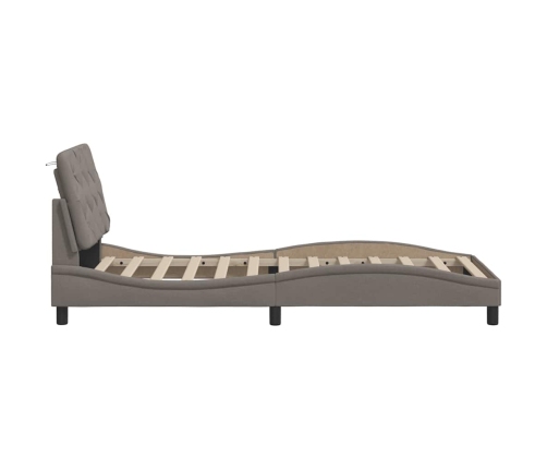 Estructura cama con LED sin colchón tela gris taupe 90x190 cm