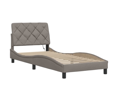 Estructura cama con LED sin colchón tela gris taupe 90x190 cm