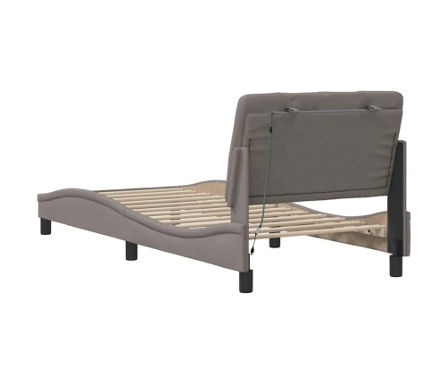 Estructura cama con LED sin colchón tela gris taupe 90x190 cm