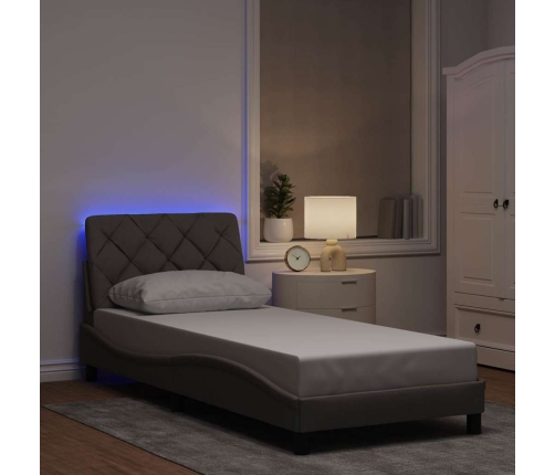 Estructura cama con LED sin colchón tela gris taupe 90x190 cm