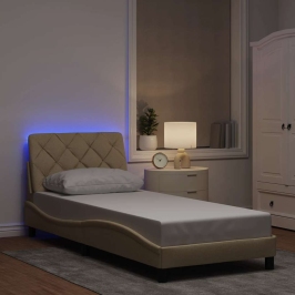 Estructura de con LED sin colchón tela crema 90x190 cm