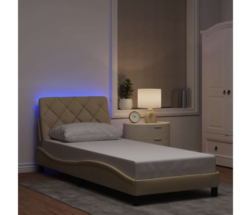Estructura de con LED sin colchón tela crema 90x190 cm