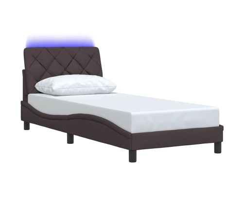 Estructura cama con LED sin colchón tela marrón oscuro 90x200cm