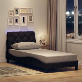 Estructura cama con LED sin colchón tela marrón oscuro 90x200cm