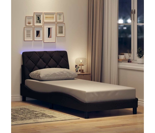 Estructura cama con LED sin colchón tela marrón oscuro 90x200cm