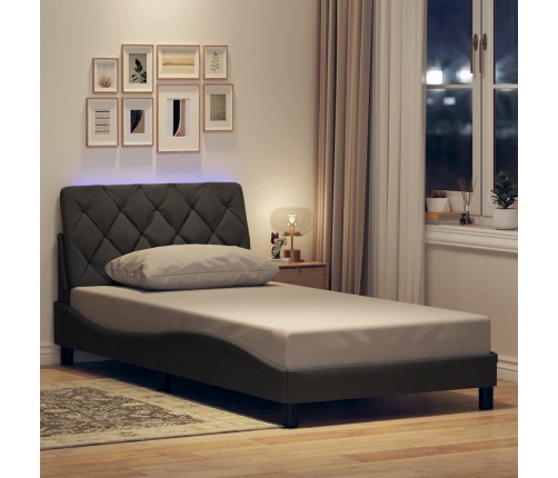 Estructura cama con LED sin colchón tela gris oscuro 90x200 cm