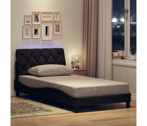 Estructura cama con LED sin colchón marrón oscuro 100x200 cm