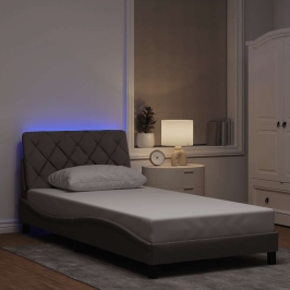 Estructura cama con LED sin colchón tela gris taupe 100x200 cm