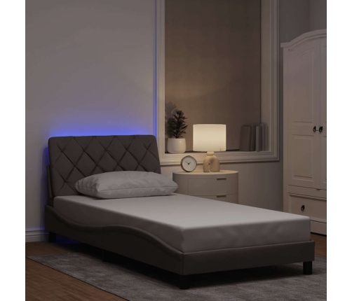 Estructura cama con LED sin colchón tela gris taupe 100x200 cm