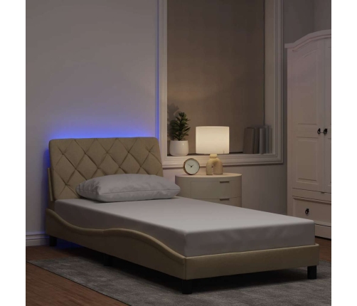 Estructura cama con LED sin colchón tela crema 100x200 cm