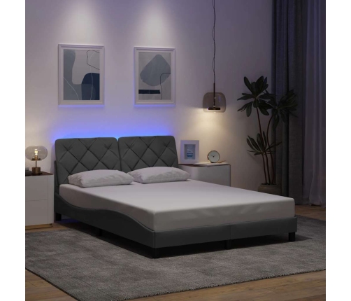 Estructura cama con LED sin colchón tela gris claro 120x200 cm