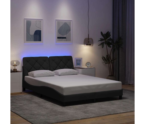 Estructura cama con LED sin colchón tela gris oscuro 120x200 cm