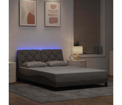 Estructura cama con LED sin colchón tela gris taupe 120x200 cm