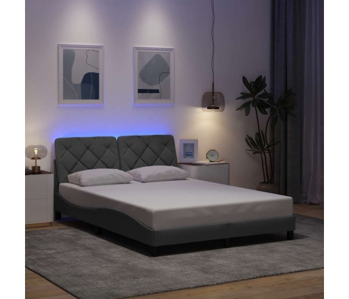 Estructura cama con LED sin colchón tela gris claro 140x190 cm