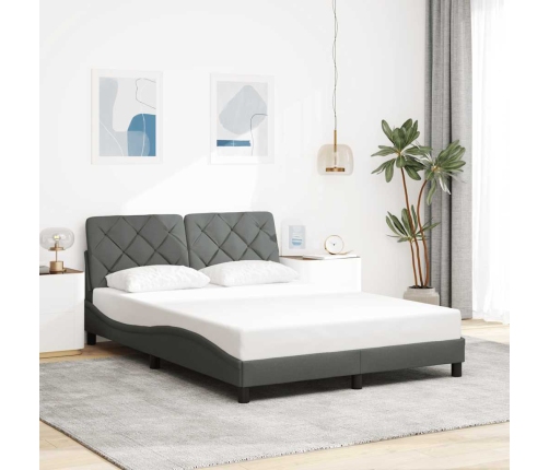 Estructura cama con LED sin colchón tela gris oscuro 140x190 cm