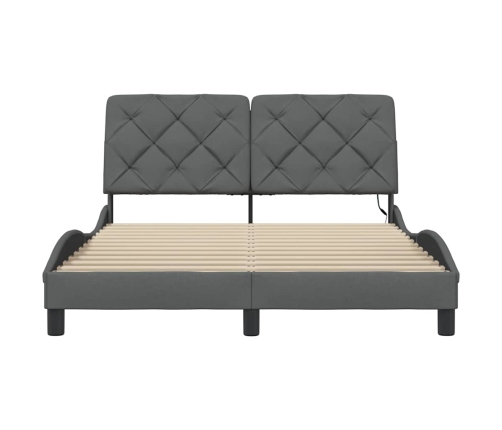 Estructura cama con LED sin colchón tela gris oscuro 140x190 cm