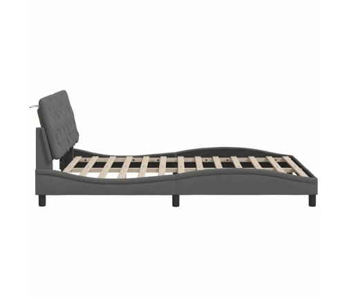 Estructura cama con LED sin colchón tela gris oscuro 140x190 cm