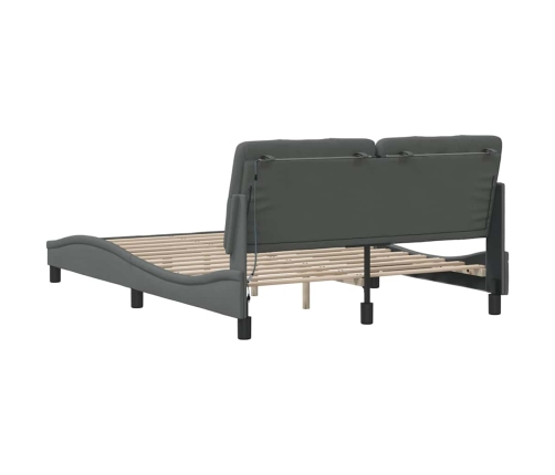 Estructura cama con LED sin colchón tela gris oscuro 140x190 cm