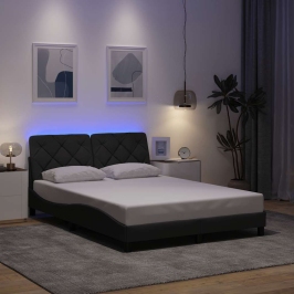 Estructura cama con LED sin colchón tela gris oscuro 140x190 cm