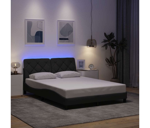 Estructura cama con LED sin colchón tela gris oscuro 140x190 cm