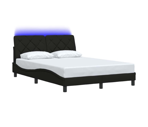 Estructura cama con LED sin colchón tela negro 140x190 cm