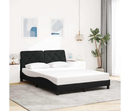 Estructura cama con LED sin colchón tela negro 140x190 cm