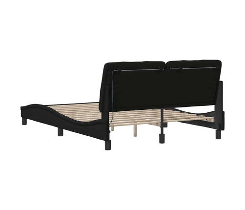 Estructura cama con LED sin colchón tela negro 140x190 cm