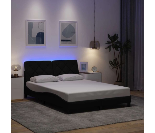 Estructura cama con LED sin colchón tela negro 140x190 cm