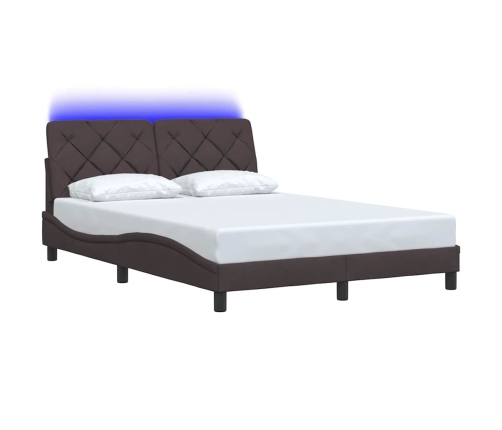 Estructura cama con LED sin colchón marrón oscuro 140x190 cm