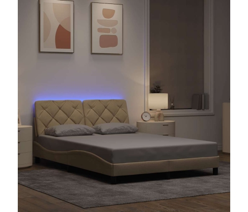 Estructura de cama con LED sin colchón tela crema 140x200 cm