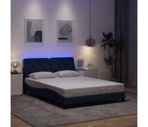 Estructura de cama con LED sin colchón tela azul 140x200 cm