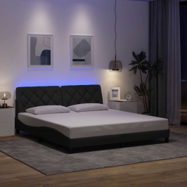 Estructura de cama con LED sin colchón gris oscuro 180x200 cm