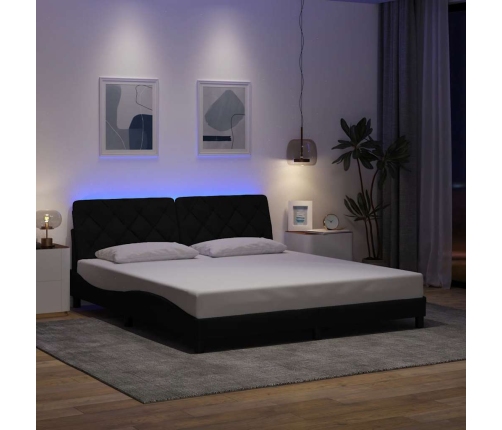 Estructura de cama con LED sin colchón tela negro 180x200 cm