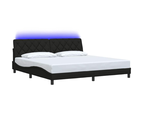 Estructura de cama con LED sin colchón tela negro 200x200 cm