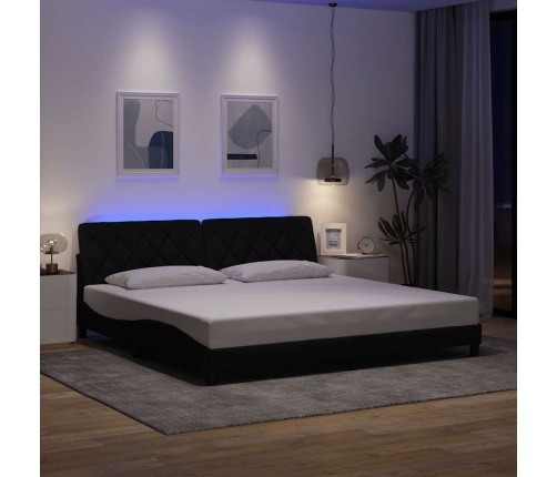 Estructura de cama con LED sin colchón tela negro 200x200 cm