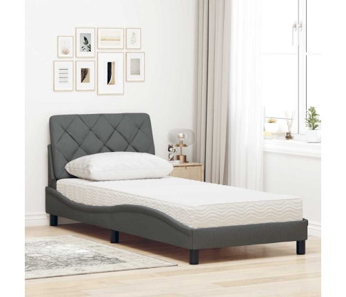 Cama con colchón tela gris oscuro 90x190 cm