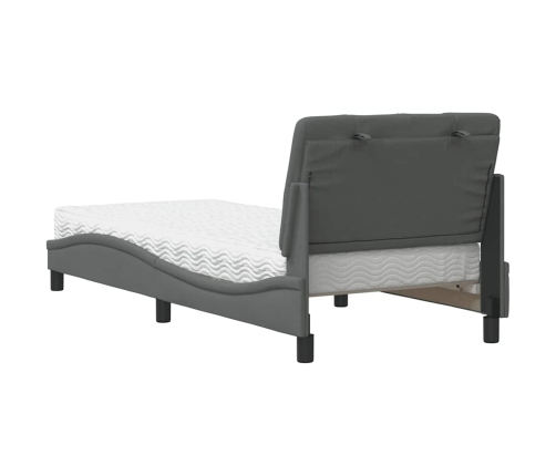 Cama con colchón tela gris oscuro 90x190 cm