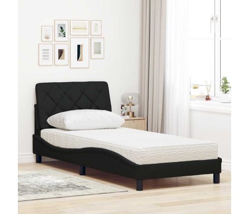 Cama con colchón tela negro 90x190 cm