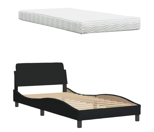 Cama con colchón tela negro 100x200 cm