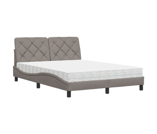 Cama con colchón tela gris taupe 140x190 cm