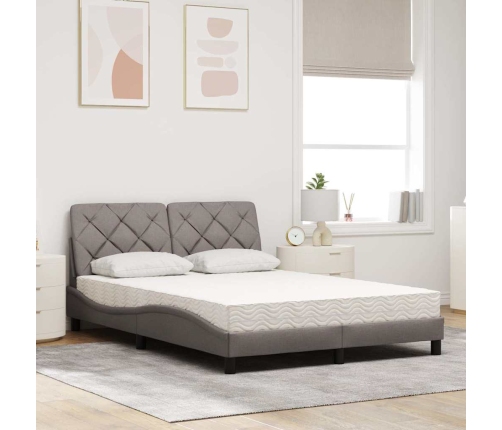 Cama con colchón tela gris taupe 140x190 cm