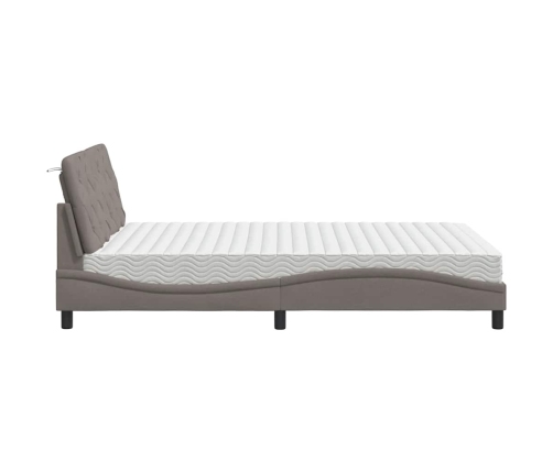 Cama con colchón tela gris taupe 140x190 cm