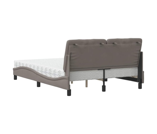 Cama con colchón tela gris taupe 140x190 cm