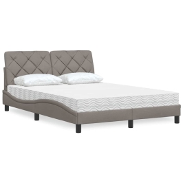 Cama con colchón tela gris taupe 140x190 cm